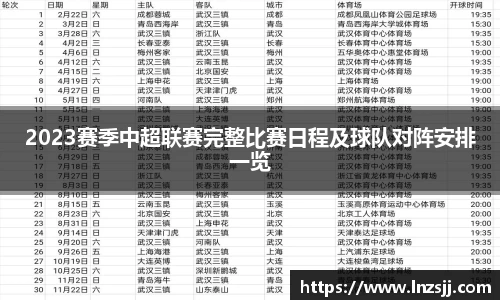 2023赛季中超联赛完整比赛日程及球队对阵安排一览